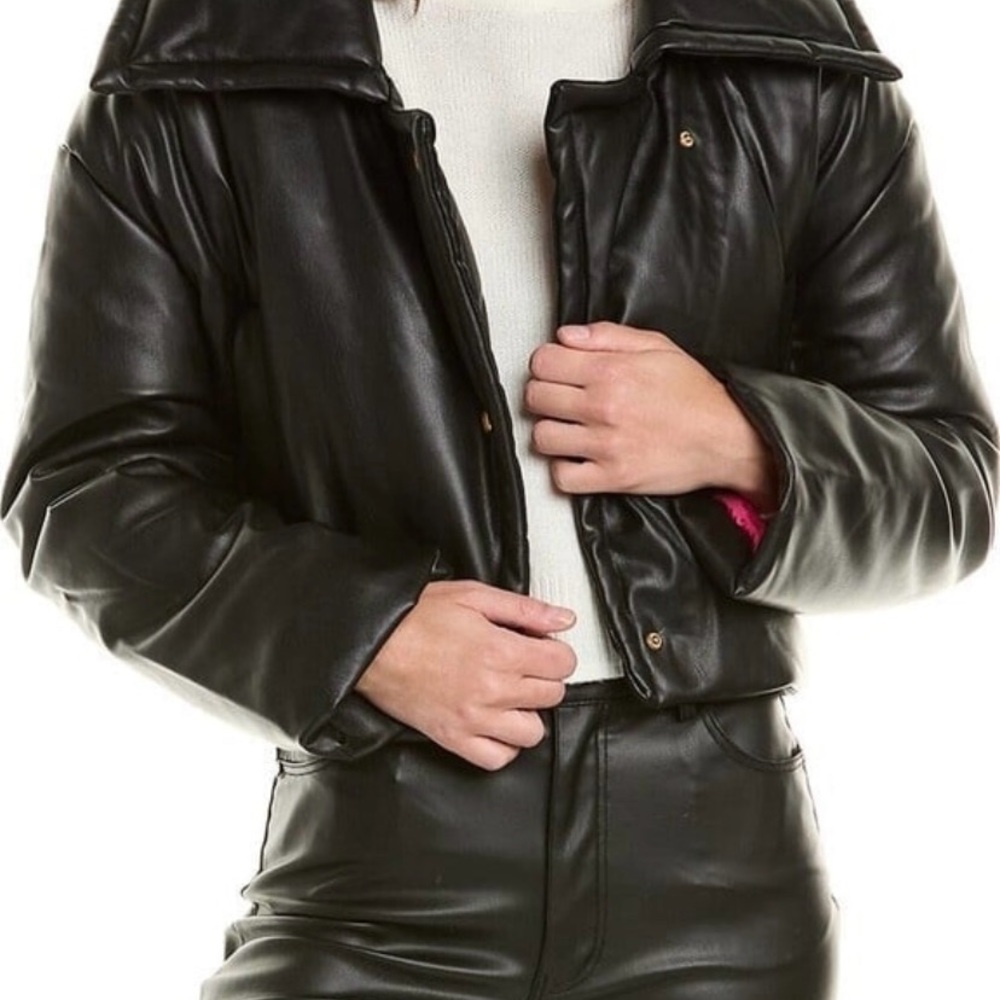 REBECCA MINKOFF Cropped Vegan Leather Padded Moto Jacket Sz Medium NEW $278